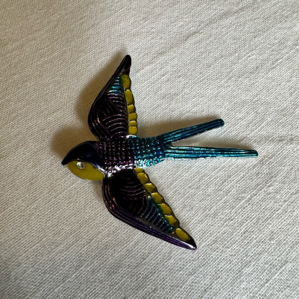 Christian Dior Vintage Enamelled Swallow Brooch Pin